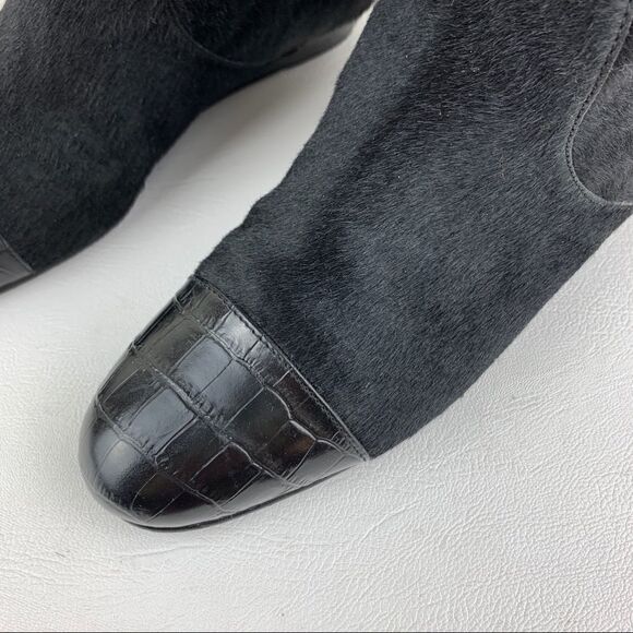 Migliorini Black Calf-Hair Tall Wedge Boots Back-Lace Detail‎ - Picture 10 of 16